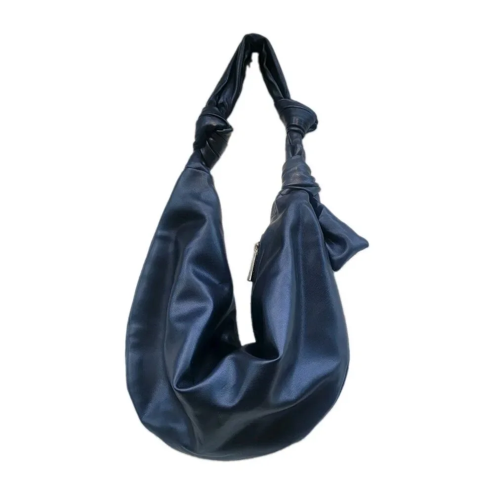 Faux leather slouchy hobo bag Small black knot handle